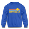 West Virginia Youth Sweatshirt - Retro Sunrise Youth West Virginia Crewneck Sweatshirt - royal blue