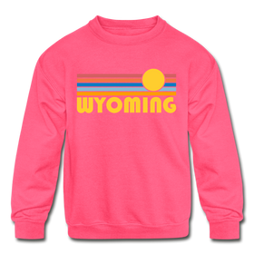 Wyoming Youth Sweatshirt - Retro Sunrise Youth Wyoming Crewneck Sweatshirt
