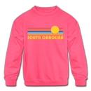 South Carolina Youth Sweatshirt - Retro Sunrise Youth South Carolina Crewneck Sweatshirt - neon pink
