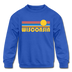 Wisconsin Youth Sweatshirt - Retro Sunrise Youth Wisconsin Crewneck Sweatshirt - royal blue