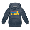 Alaska Youth Hoodie - Retro Sunrise Youth Alaska Hooded Sweatshirt - heather denim