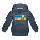 Alaska Youth Hoodie - Retro Sunrise Youth Alaska Hooded Sweatshirt - heather denim