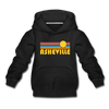 Asheville, North Carolina Youth Hoodie - Retro Sunrise Youth Asheville Hooded Sweatshirt - black