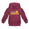 Asheville, North Carolina Youth Hoodie - Retro Sunrise Youth Asheville Hooded Sweatshirt - burgundy