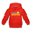 Asheville, North Carolina Youth Hoodie - Retro Sunrise Youth Asheville Hooded Sweatshirt - red