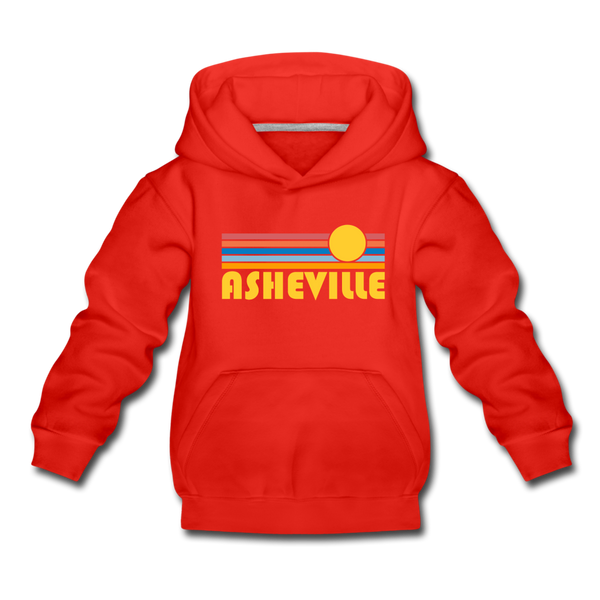 Asheville, North Carolina Youth Hoodie - Retro Sunrise Youth Asheville Hooded Sweatshirt - red