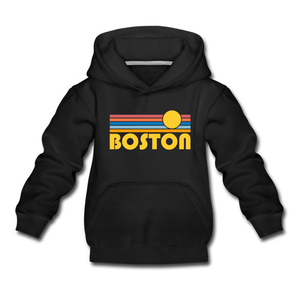 Boston, Massachusetts Youth Hoodie - Retro Sunrise Youth Boston Hooded Sweatshirt - black