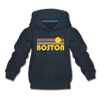 Boston, Massachusetts Youth Hoodie - Retro Sunrise Youth Boston Hooded Sweatshirt - navy
