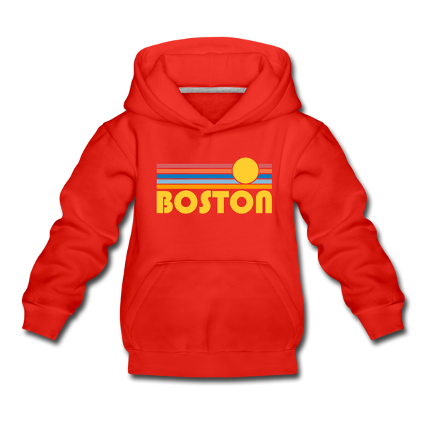 Boston, Massachusetts Youth Hoodie - Retro Sunrise Youth Boston Hooded Sweatshirt - red