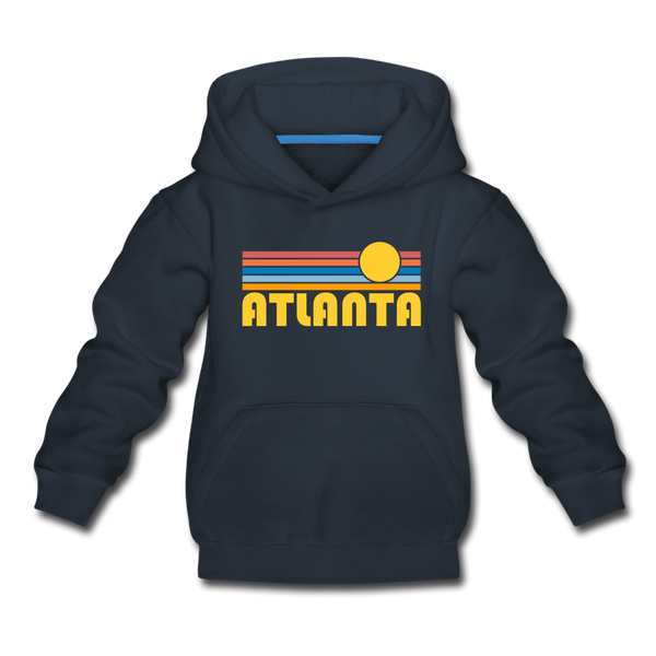 Atlanta, Georgia Youth Hoodie - Retro Sunrise Youth Atlanta Hooded Sweatshirt - navy