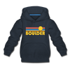 Boulder, Colorado Youth Hoodie - Retro Sunrise Youth Boulder Hooded Sweatshirt - navy