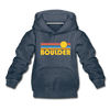 Boulder, Colorado Youth Hoodie - Retro Sunrise Youth Boulder Hooded Sweatshirt - heather denim