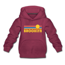 Brooklyn, New York Youth Hoodie - Retro Sunrise Youth Brooklyn Hooded Sweatshirt - burgundy