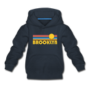 Brooklyn, New York Youth Hoodie - Retro Sunrise Youth Brooklyn Hooded Sweatshirt - navy