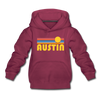 Austin, Texas Youth Hoodie - Retro Sunrise Youth Austin Hooded Sweatshirt - burgundy