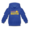Austin, Texas Youth Hoodie - Retro Sunrise Youth Austin Hooded Sweatshirt - royal blue