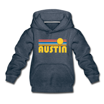 Austin, Texas Youth Hoodie - Retro Sunrise Youth Austin Hooded Sweatshirt - heather denim