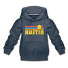 Austin, Texas Youth Hoodie - Retro Sunrise Youth Austin Hooded Sweatshirt - heather denim