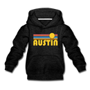 Austin, Texas Youth Hoodie - Retro Sunrise Youth Austin Hooded Sweatshirt - charcoal gray