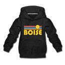 Boise, Idaho Youth Hoodie - Retro Sunrise Youth Boise Hooded Sweatshirt - black