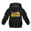 Boise, Idaho Youth Hoodie - Retro Sunrise Youth Boise Hooded Sweatshirt - black