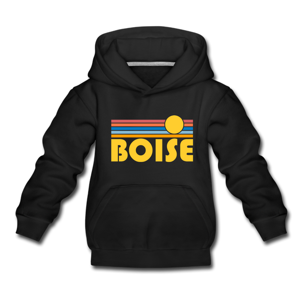 Boise, Idaho Youth Hoodie - Retro Sunrise Youth Boise Hooded Sweatshirt - black
