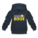 Boise, Idaho Youth Hoodie - Retro Sunrise Youth Boise Hooded Sweatshirt - navy