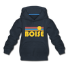 Boise, Idaho Youth Hoodie - Retro Sunrise Youth Boise Hooded Sweatshirt - navy