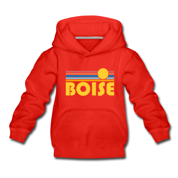 Boise, Idaho Youth Hoodie - Retro Sunrise Youth Boise Hooded Sweatshirt - red