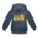 Boise, Idaho Youth Hoodie - Retro Sunrise Youth Boise Hooded Sweatshirt - heather denim
