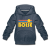 Boise, Idaho Youth Hoodie - Retro Sunrise Youth Boise Hooded Sweatshirt - heather denim