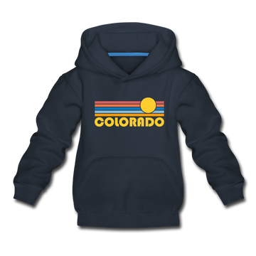 Colorado Youth Hoodie - Retro Sunrise Youth Colorado Hooded Sweatshirt - navy