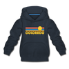 Colorado Youth Hoodie - Retro Sunrise Youth Colorado Hooded Sweatshirt - navy