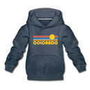 Colorado Youth Hoodie - Retro Sunrise Youth Colorado Hooded Sweatshirt - heather denim
