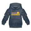Colorado Youth Hoodie - Retro Sunrise Youth Colorado Hooded Sweatshirt - heather denim