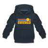 Chicago, Illinois Youth Hoodie - Retro Sunrise Youth Chicago Hooded Sweatshirt - navy
