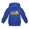 Chicago, Illinois Youth Hoodie - Retro Sunrise Youth Chicago Hooded Sweatshirt - royal blue