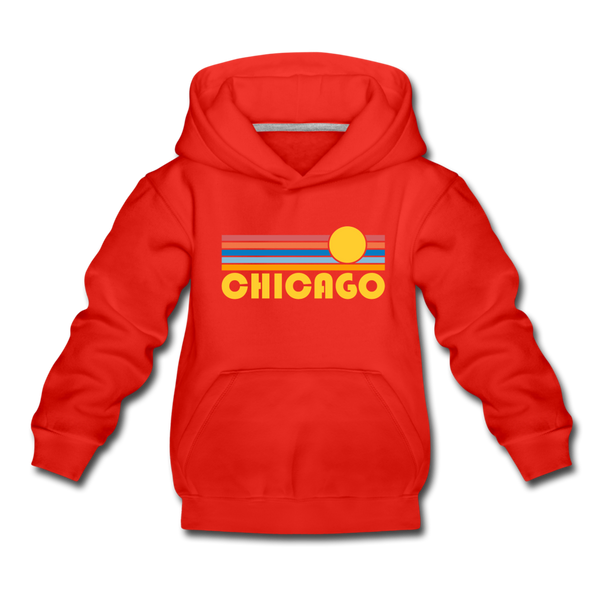 Chicago, Illinois Youth Hoodie - Retro Sunrise Youth Chicago Hooded Sweatshirt - red