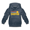 Denver, Colorado Youth Hoodie - Retro Sunrise Youth Denver Hooded Sweatshirt - heather denim