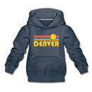 Denver, Colorado Youth Hoodie - Retro Sunrise Youth Denver Hooded Sweatshirt - heather denim