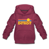 Detroit, Michigan Youth Hoodie - Retro Sunrise Youth Detroit Hooded Sweatshirt - burgundy
