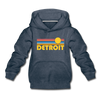 Detroit, Michigan Youth Hoodie - Retro Sunrise Youth Detroit Hooded Sweatshirt - heather denim