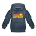 Detroit, Michigan Youth Hoodie - Retro Sunrise Youth Detroit Hooded Sweatshirt - heather denim