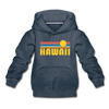 Hawaii Youth Hoodie - Retro Sunrise Youth Hawaii Hooded Sweatshirt - heather denim