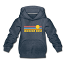Jackson Hole, Wyoming Youth Hoodie - Retro Sunrise Youth Jackson Hole Hooded Sweatshirt - heather denim