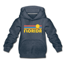 Florida Youth Hoodie - Retro Sunrise Youth Florida Hooded Sweatshirt - heather denim
