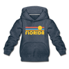 Florida Youth Hoodie - Retro Sunrise Youth Florida Hooded Sweatshirt - heather denim