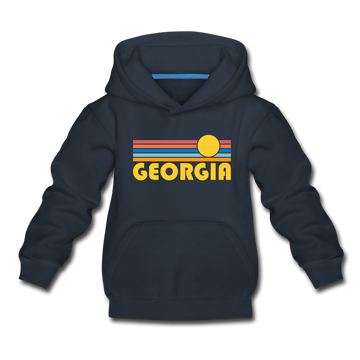 Georgia Youth Hoodie - Retro Sunrise Youth Georgia Hooded Sweatshirt - navy