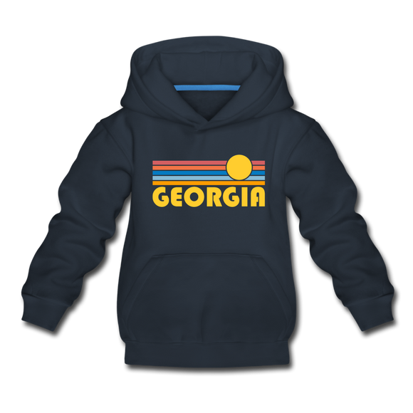 Georgia Youth Hoodie - Retro Sunrise Youth Georgia Hooded Sweatshirt - navy