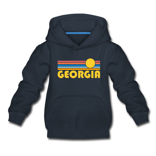 Georgia Youth Hoodie - Retro Sunrise Youth Georgia Hooded Sweatshirt - navy